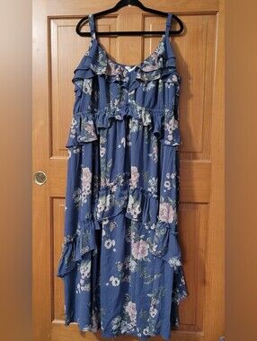 Torrid Festi Ruffled Sz 5x Maxi Dress Tiered Divine Diana Floral Garden Party NW